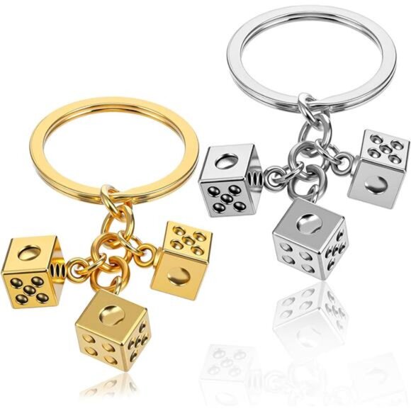 Accessories - 2 Pcs Metal Dice Keychain, Alloy Dice Bag Charm with Black Dots Vintage Style